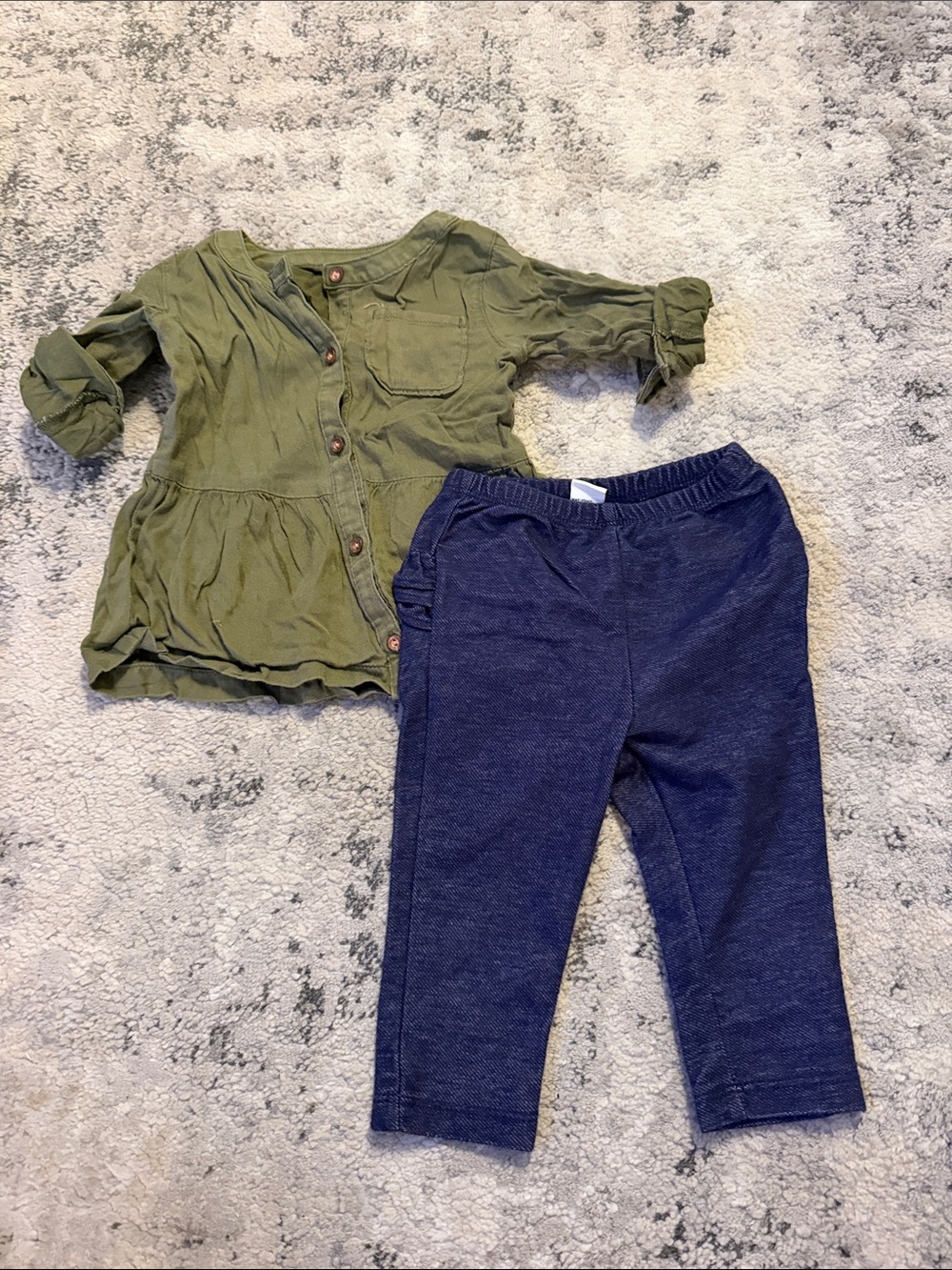 Carter's Olive Green Top with Navy Leggings Kids Matching Set